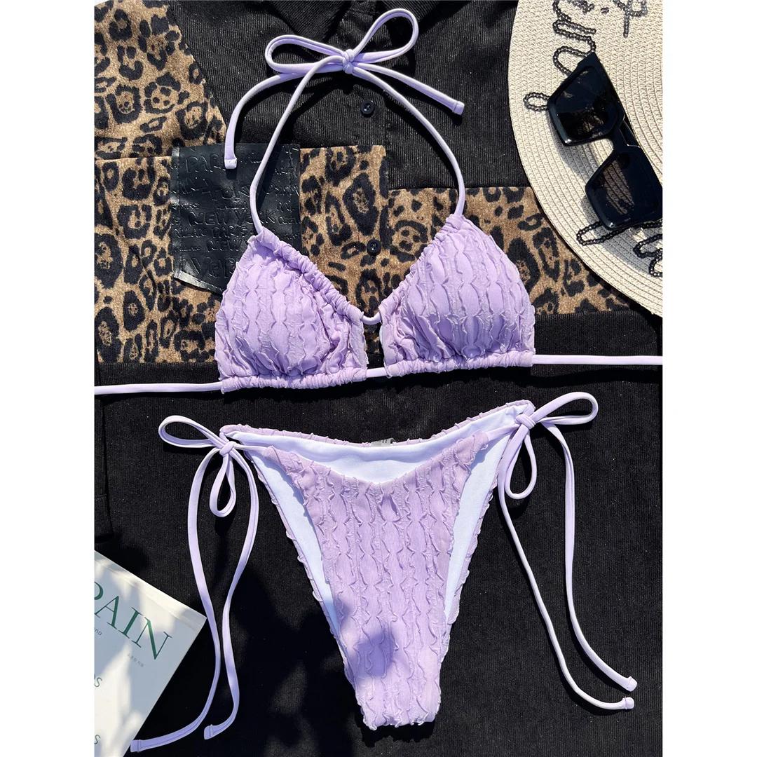 

Сексуальный сморщенный халтер бретельки бикини женский купальник женский купальник из двух частей бикини комплект с подкладкой купальный костюм купальный костюм M фиолетовый