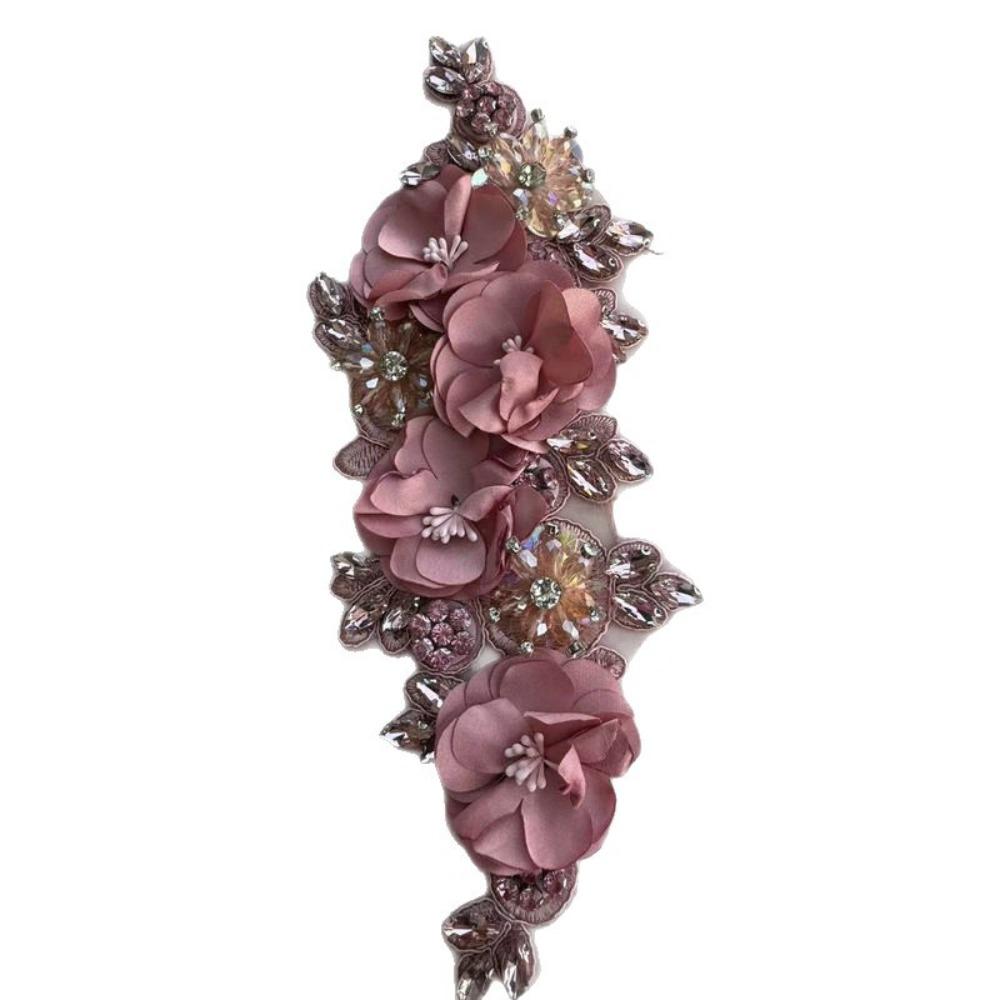 Rhinestone Beaded Bead Lace Applique Sparkling Glass Bead 3D Crystal Diamond Lace Patch DIY Iron On Floral Applique Bridal Gown