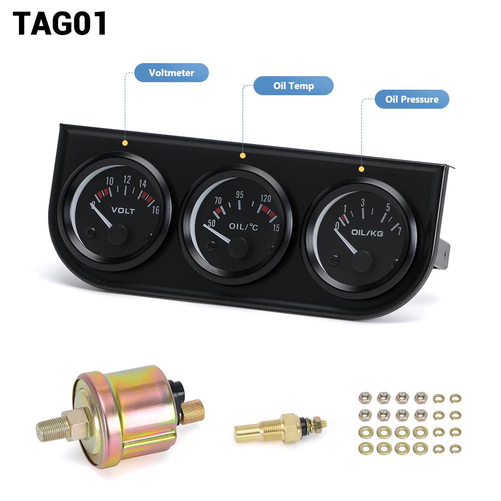 52mm Triple kit Oil Temp Gauge + Water Temp Gauge + Oil Pressure Gauge With Sensor 3in1 Car Meter PQY-TAG01/02/03 TAG01
