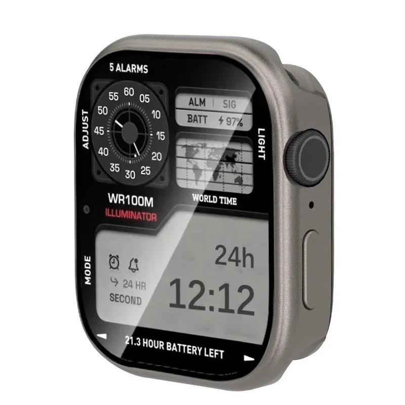 

Закаленное стекло+чехол для корпуса Apple Watch Series 10 46мм 42мм Защита экрана и бампера Металлическая рамка для iWatch Ultra 2 1 49мм Ultra 2-1 49mm серый