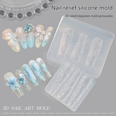 Silikonová forma na carving květin a motýlů pro nehty 3D razítkovací deska Šablony na nehty DIY UV gelové manikúrní nástroje Nadšenci do nail artu