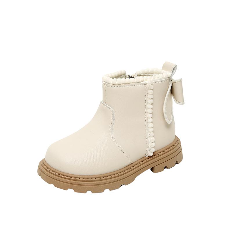 Girls Princess Boots Back Bows Kids Ankle Boots Side Zipper 2025 Autumn Winter New Children Short Boots Soild Color Soft Bottom