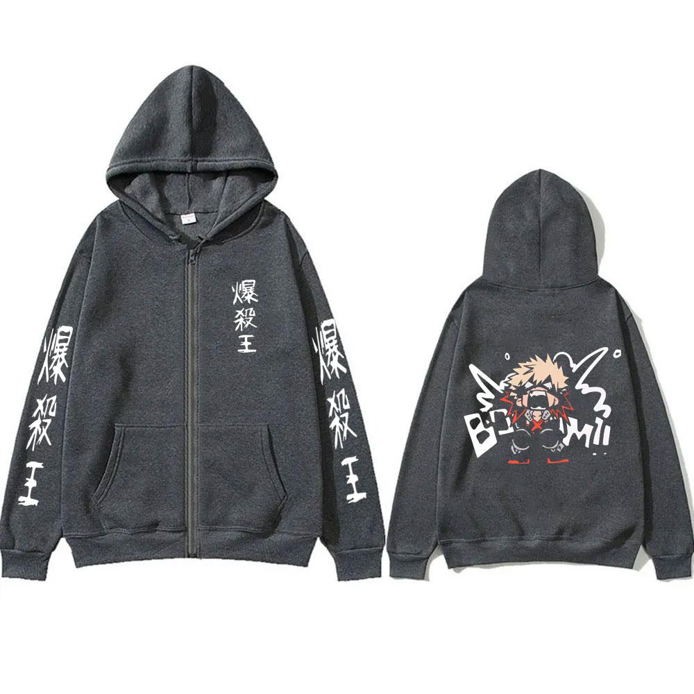 Anime My Hero Academia Bakugou Katsuki Reißverschluss Hoodie Herren Damen Freizeit Cosplay Zip-Up Jacke Männlich Manga Lustiges Sweatshirt