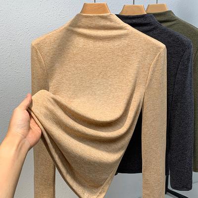 Knitted Base Shirt for Women's New Year Women's Wear Office Collar Long Sleeve T-shirt Underwear Waist Top