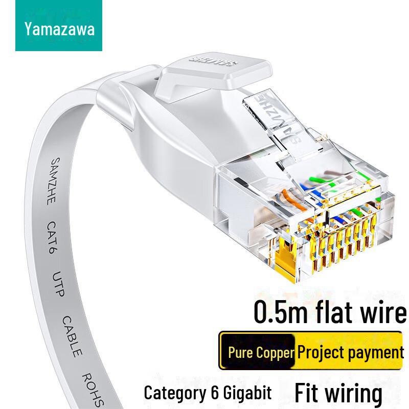 

SAMZHE Плоский гігабітний мідний мережевий кабель CAT6 для широкосмугового зв язку та домашнього моніторингу 0.5 meters білий