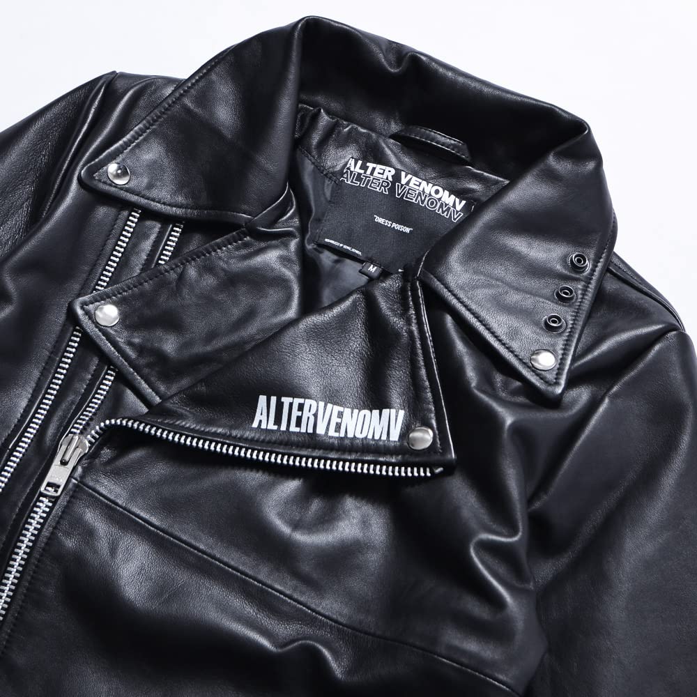 ALTER VENOMV Manoson JACKET Double Rider Jacket in Genuine Lamb Punk and Size S Men's Rider's Leather, Rock, Streetwear, V-Kei Style, (Black)