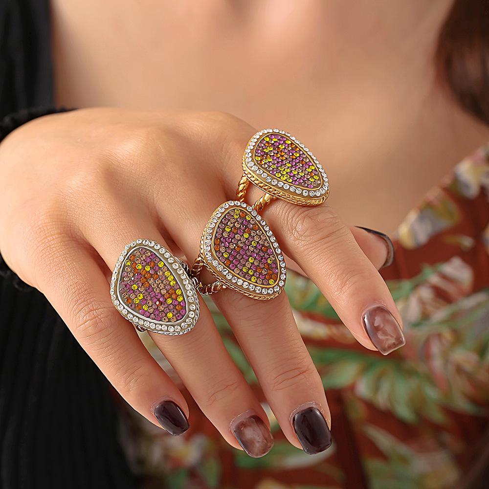European-American Water Drop Braided Ring, Colored Diamond, 18k Gold PVD-Plated Titanium Steel Fashion Jewelry