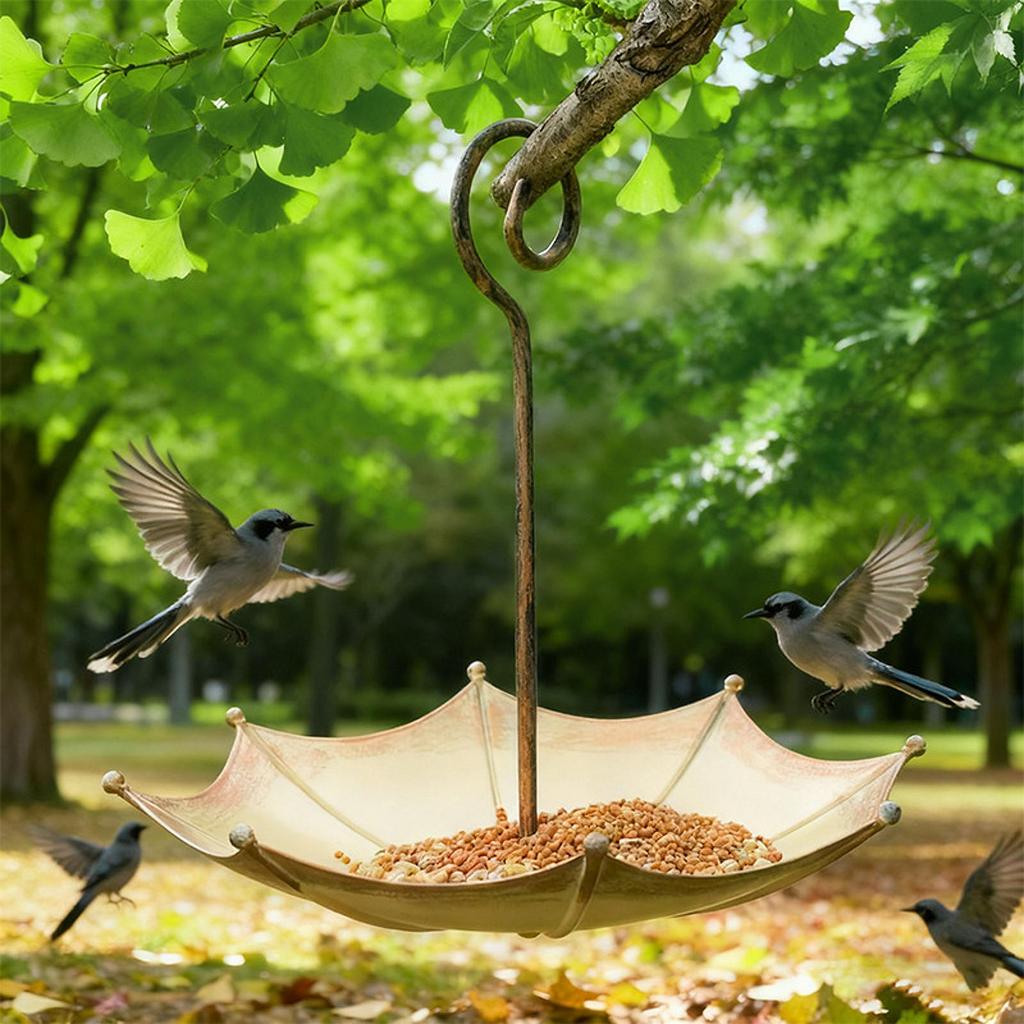 Birdfeeder Bird Bath Hanging Umbrella Shape Birdfeeder Metal Plastic Bird Bath Feeder Outdoor Yard Decor for Garden Yard Yard
