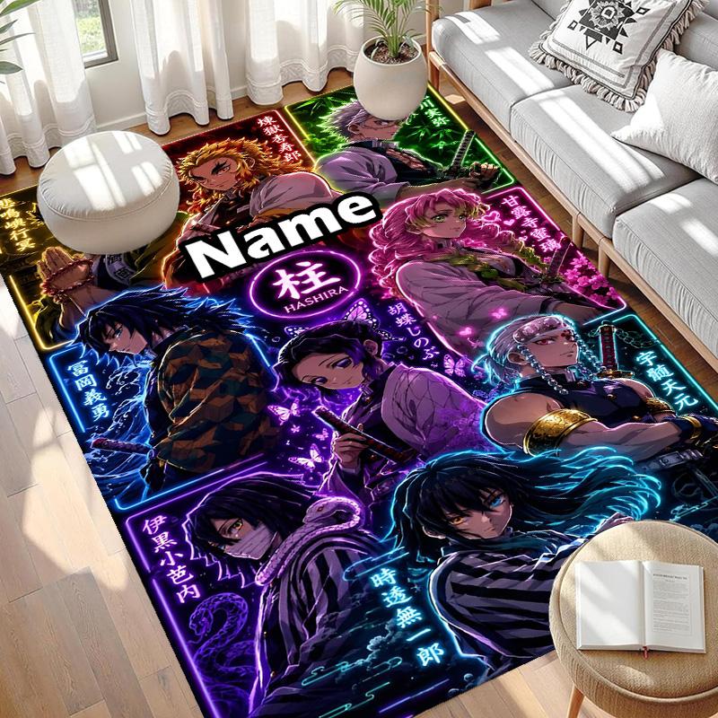 Custom Name Personalized Demon Slayer Print Carpet, Versatile Home Decor Rug, for Playroom, Apartment, Balcony, Entryway, Hallway Gift