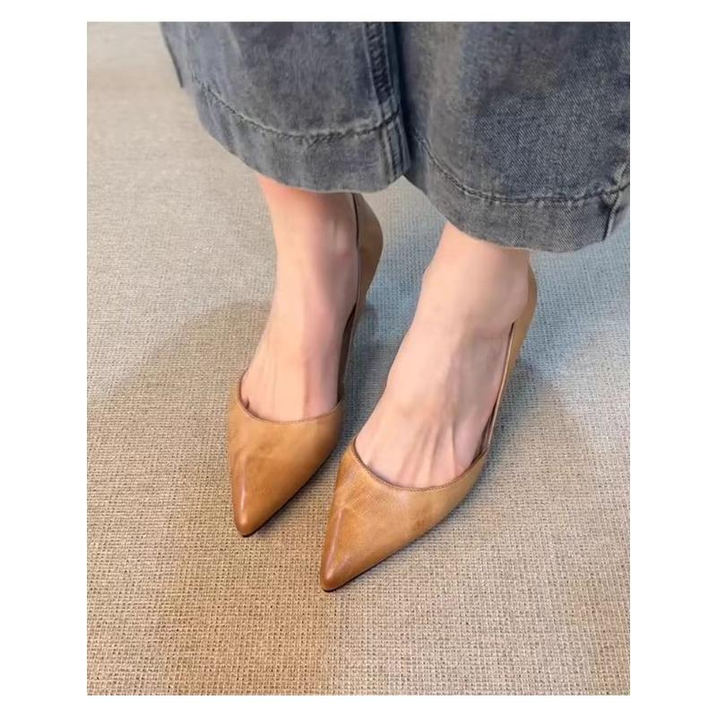 Beautiful~ retro style pointed high heels women's new versatile one-pedal stiletto temperament shallow single shoes