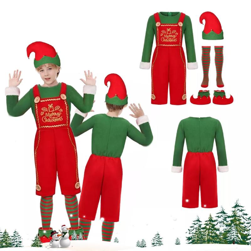 Christmas Kids Adult Elf Cosplay Costume Xmas Perform Clothes Fancy Dress Outfit