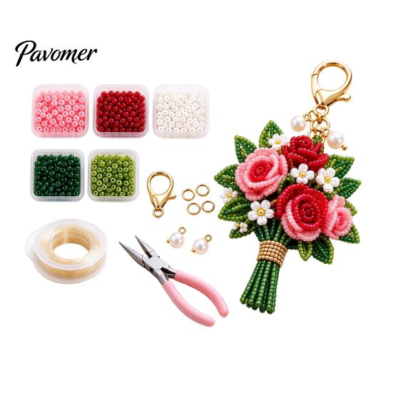 DIY Bouquet Keychain Set Handmade Flower Craft Set, Beaded Making Handicraft Material Pack Kit, Complete Kit for Bag Charm Decorative Pendant