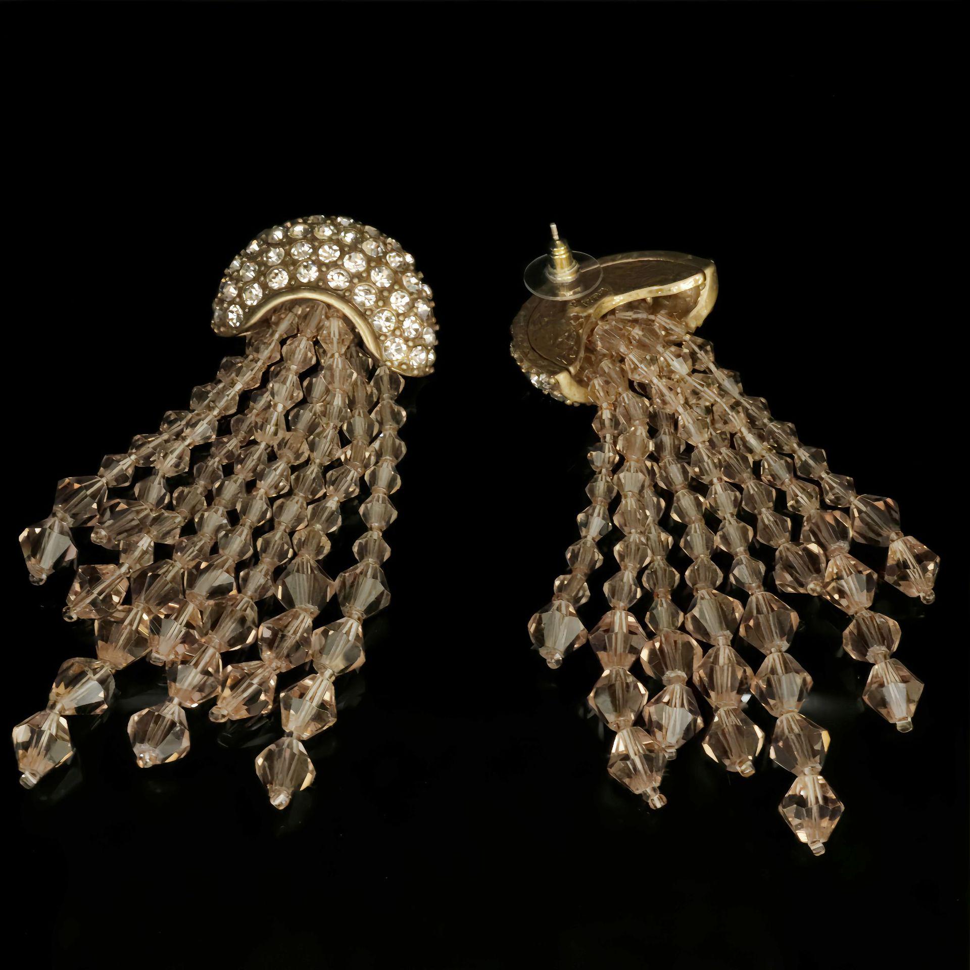 French Crystal Long Tassel Shoulder Earrings - Retro Elegant Design
