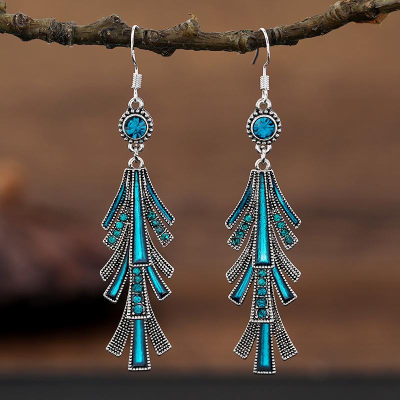 Vintage Palace Crystal Long Tassel Earrings with Feminine Style and Versatile Personality Earrings, Korean Fashion Ethnic Style Earrings