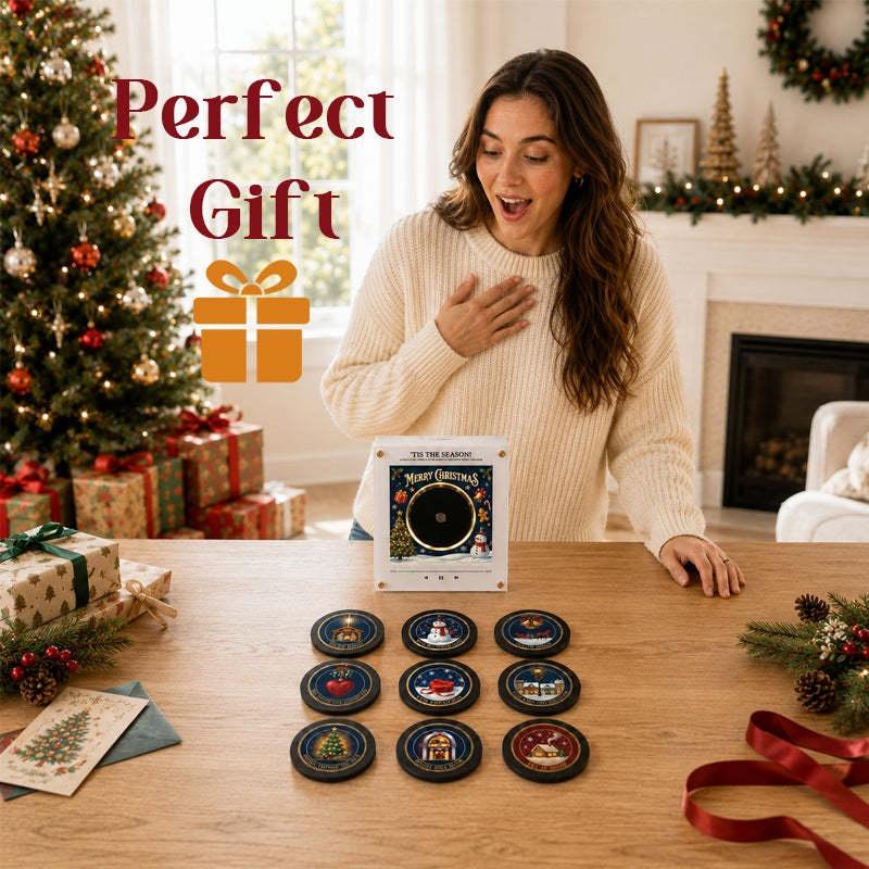 Christmas Nfc Music Box Refrigerator Magnet Vinyl Record Player Ambient Night Light 9 Replaceable Discs Fridge Decor