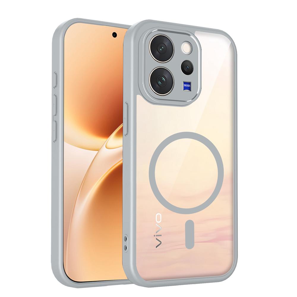 KEYSION Transparent Magnetic Phone Case for VIVO V70 5G Soft Silicone+PC Simple HD Clear Shockproof Back Cover for VIVO V70
