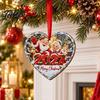 Festive Home Decor Heart Shaped Wooden Christmas Ornament, Santa Snowman Hanging with Red Tree Ornaments String, Pendant for Door And Wall