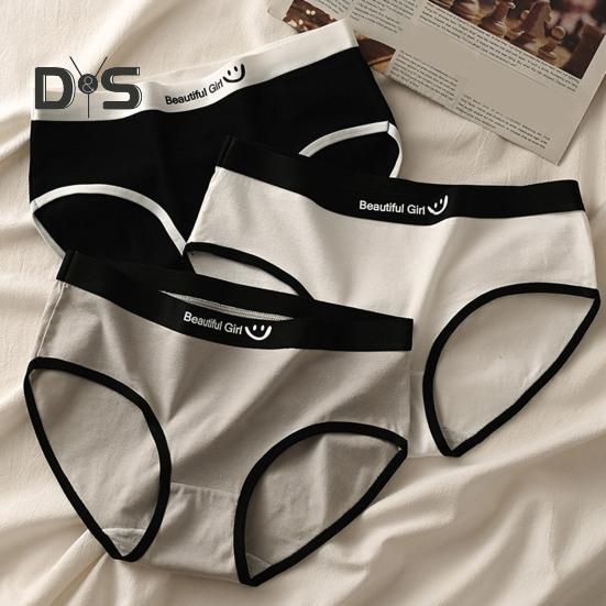 Mutandine da donna Senza cuciture a vita media Colore a contrasto con motivo a lettere Elastico Morbido e traspirante Stile giapponese Antisettico Slip da donna traspirante