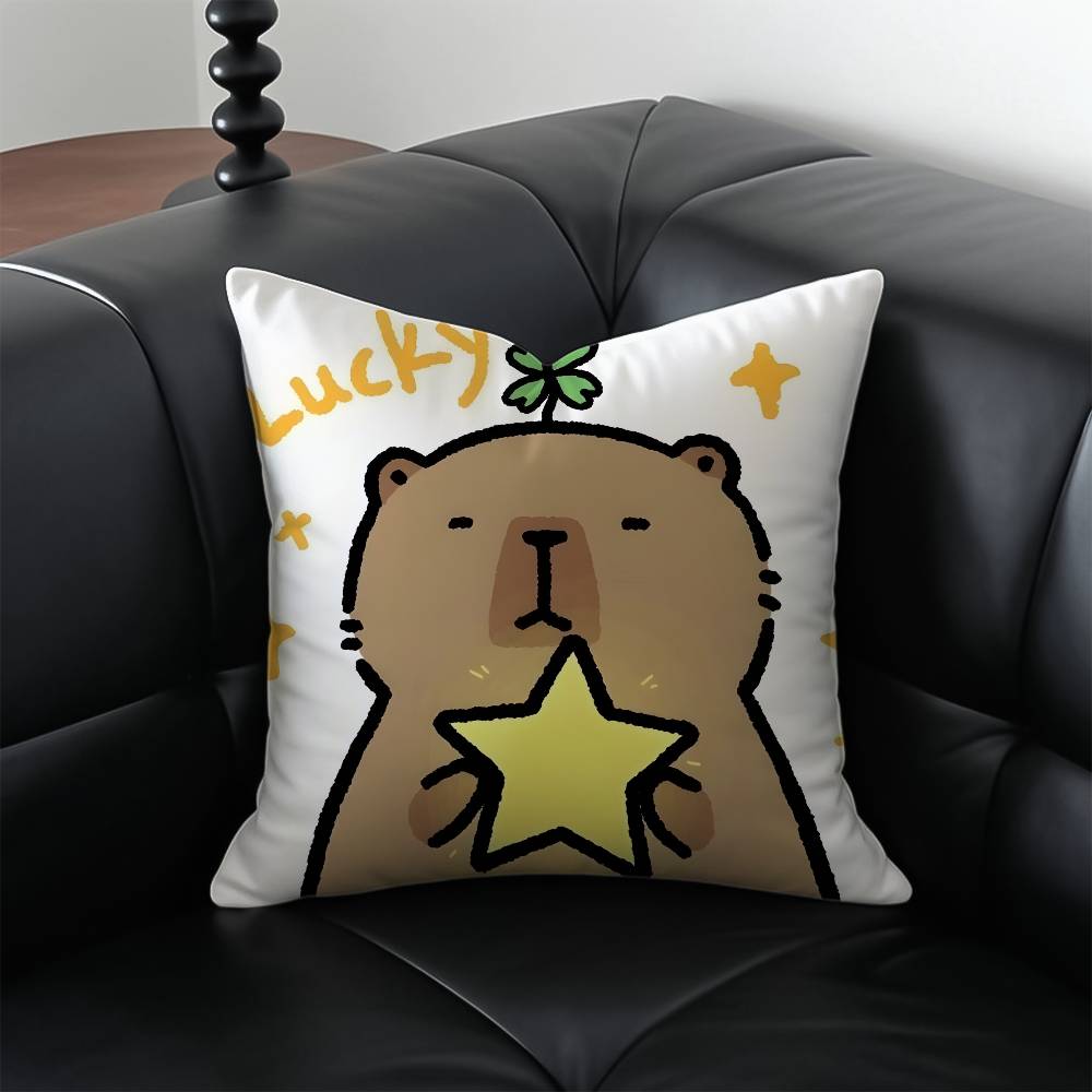 Cute Cartoon Companion Capybara Pillow Case Anti-dustmite Pillowcase Invisible zipper silky short plush Sofa cushion cover