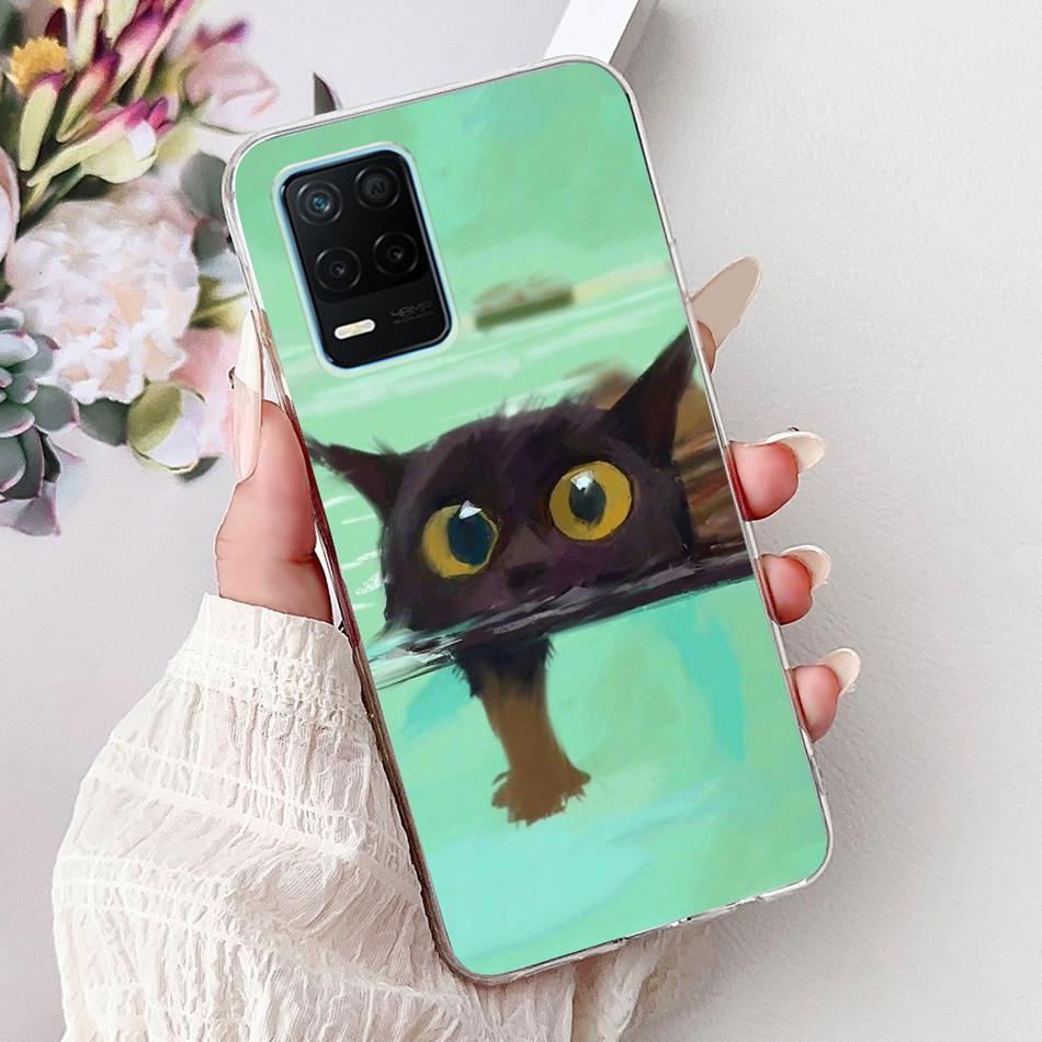 Pro telefon Realme 8 5G RMX3241 Pouzdro na telefon Realme8 5G Elegantní Květinový Potisk Kočky Měkký Silikon Průhledné TPU Pouzdra