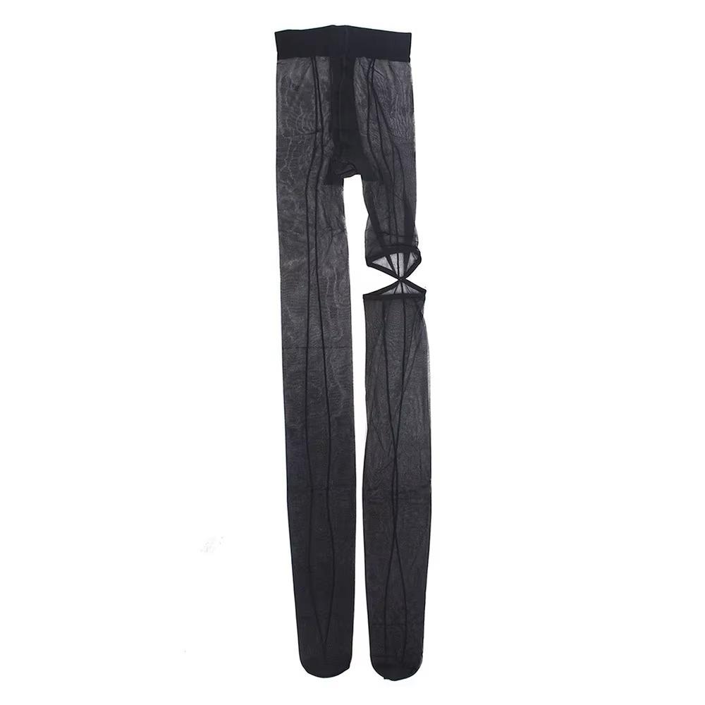 Y2K Asymmetry Pantyhose Women Transparent Hollow Out Leggings Perspective Stockings Streetwear