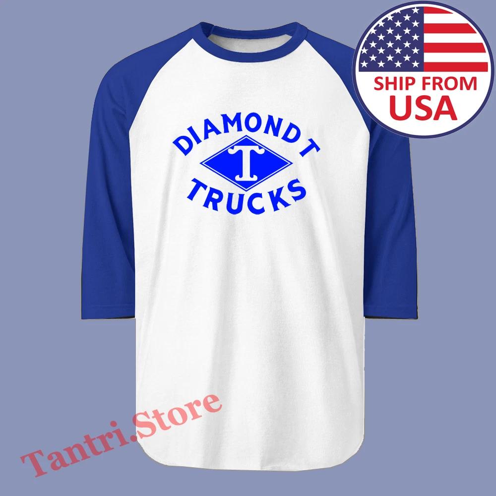 Diamond T Trucks Men s Raglan White Blue Size S to 2XL 2XL