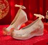 Xiuhua Women's Pearl Tassel High Heels - Ancient Style Pointed Toe Wedding Shoes for Bride, Hanfu Toasting Shoes