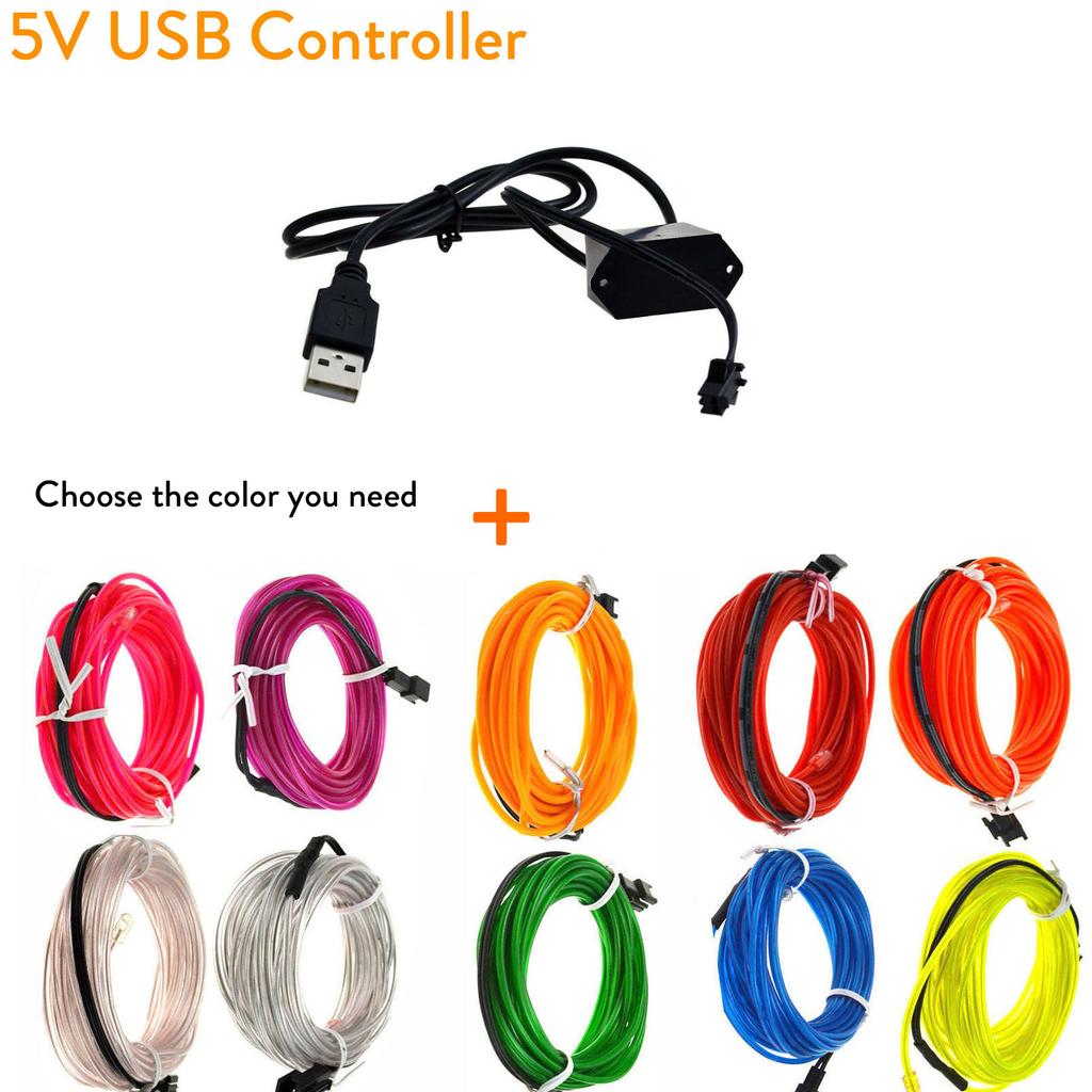 Flexible Neon Glow Car Light EL Wire LED Waterproof Rope DIY Car, Party, Room, Clothing Decoration, 1m, 2m, 3M, 4M, 5m