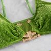 Women Sexy Solid Green Three Piece Split Bikini Swimsuit For Vacation Spa
