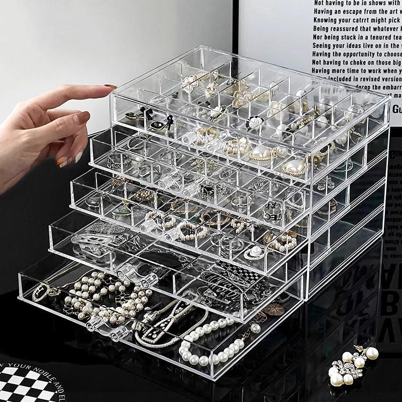 Large Capacity Multi-Layer Desktop Jewelry Storage Box with Transparent Drawers for Earrings and Rings