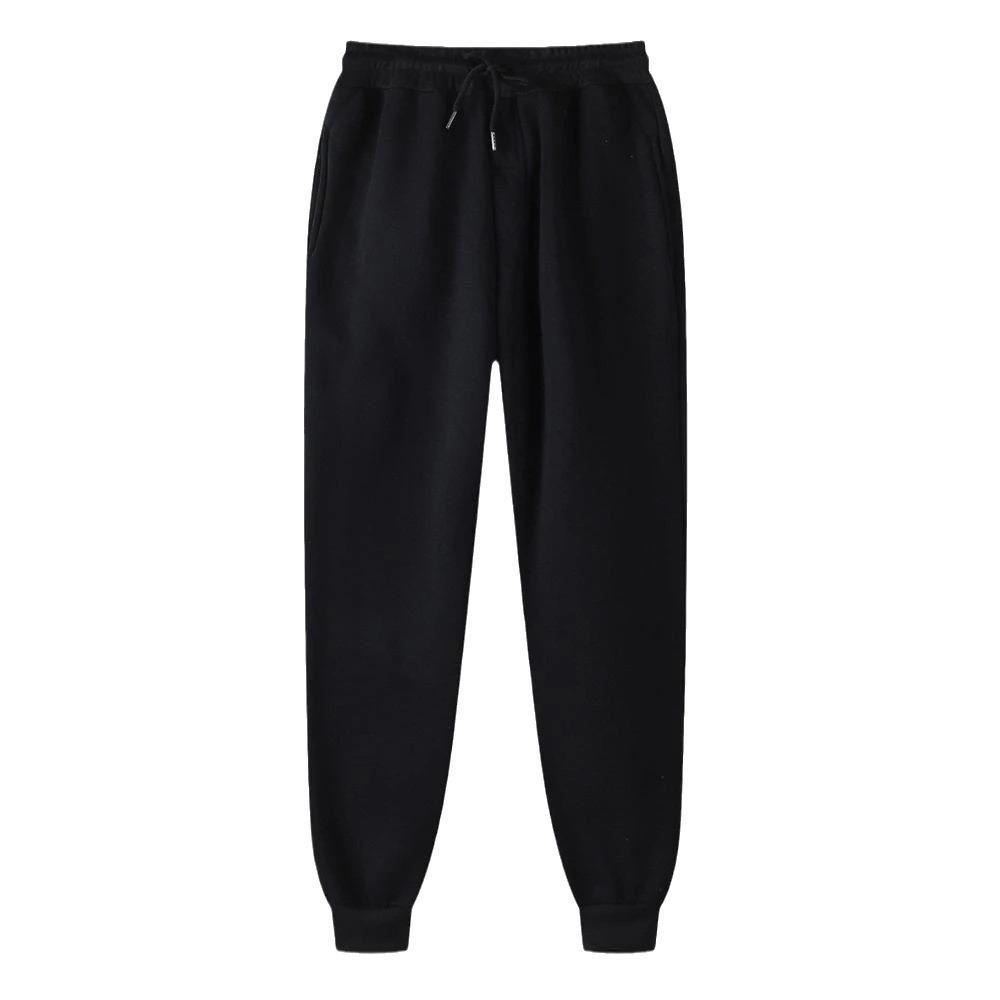 Unisex Warm Fleece Sweatpants - Plus Size, Solid Color, Casual Fitness Running Trousers