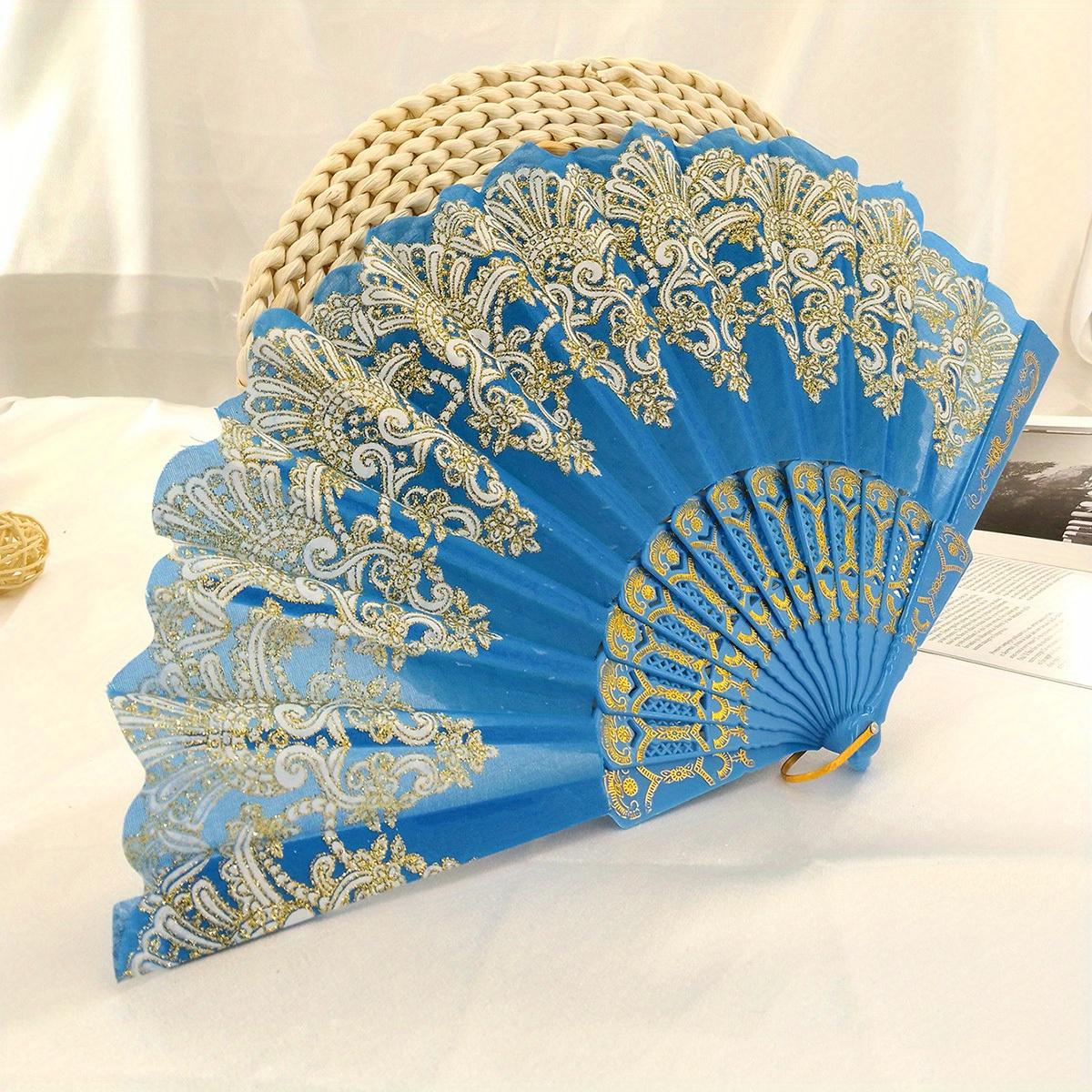 

1 шт. Кружевной вышитый цветочный складной веер для сценических выступлений, складной веер для женщин синий