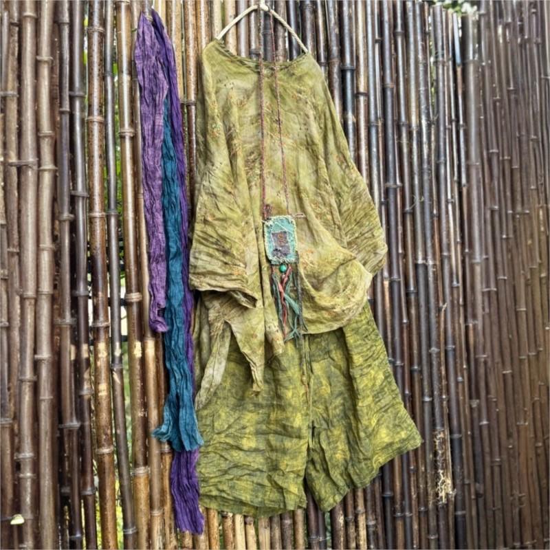 Johnature Women Vintage Print T-Shirts V-Neck Seven Sleeve Autumn Loose Female Chinese Style T-Shirts