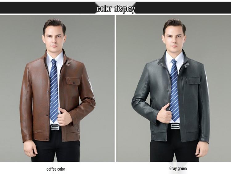 Brand Versatile Men's Stand Collar Leather Jacket, 2025 Spring/Autumn Collection - Cool Motorcycle Style for Mid-Aged and Young Men