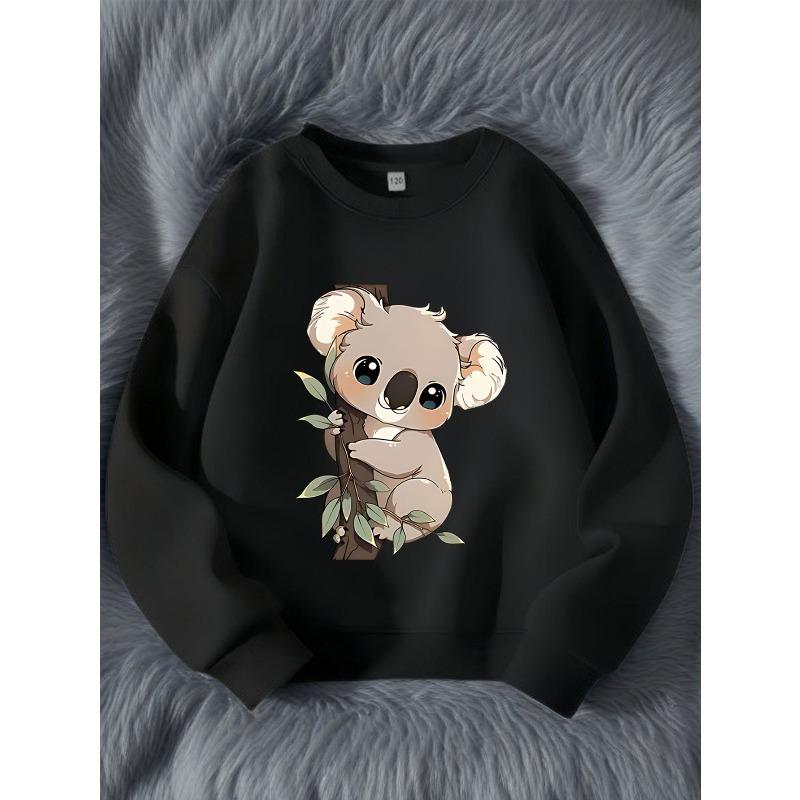 Kids Koala Print Crewneck Pullover Sweatshirt, Cartoon Casual Long Sleeve Top for Autumn Winter 110