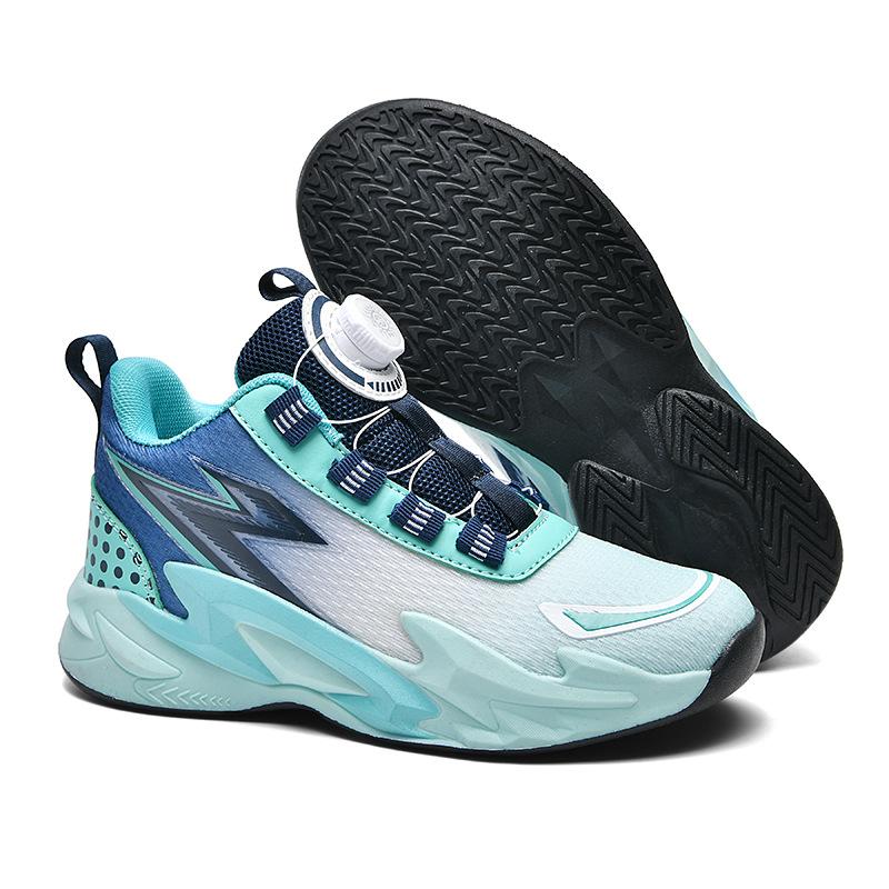 Children's Rotating Button Mesh Blue Sneakers Casual Sneakers Boys Running Shoes Student Dad Shoes One Piece 2025