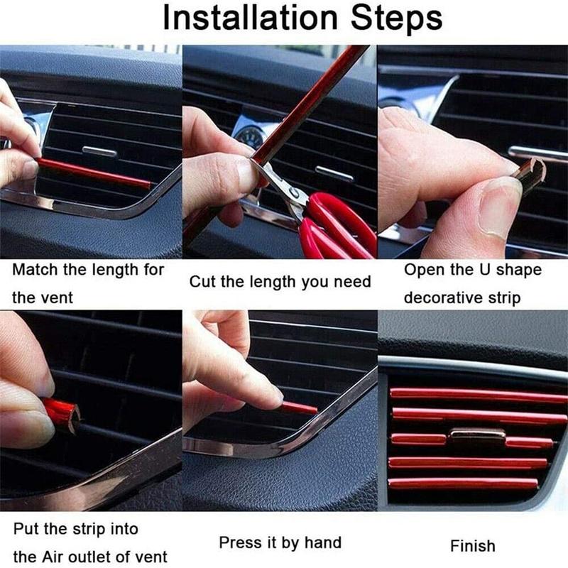 Car Air Conditioning Air Outlet Decorative Strip Mesh Clip Strip U-shaped Electroplating Bright Strip Chrome-plated Color 10pcs