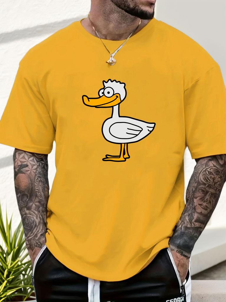 Mens Casual Tshirt Cartoon Duck Print Short Sleeve Round Neck Breathable Soft Oversized Fun Daily Wear Tee