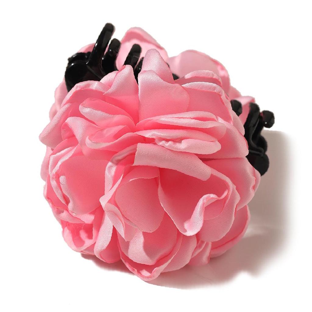 French Satin Camellia Large Hair Claw Clip - Elegant Floral Accessory