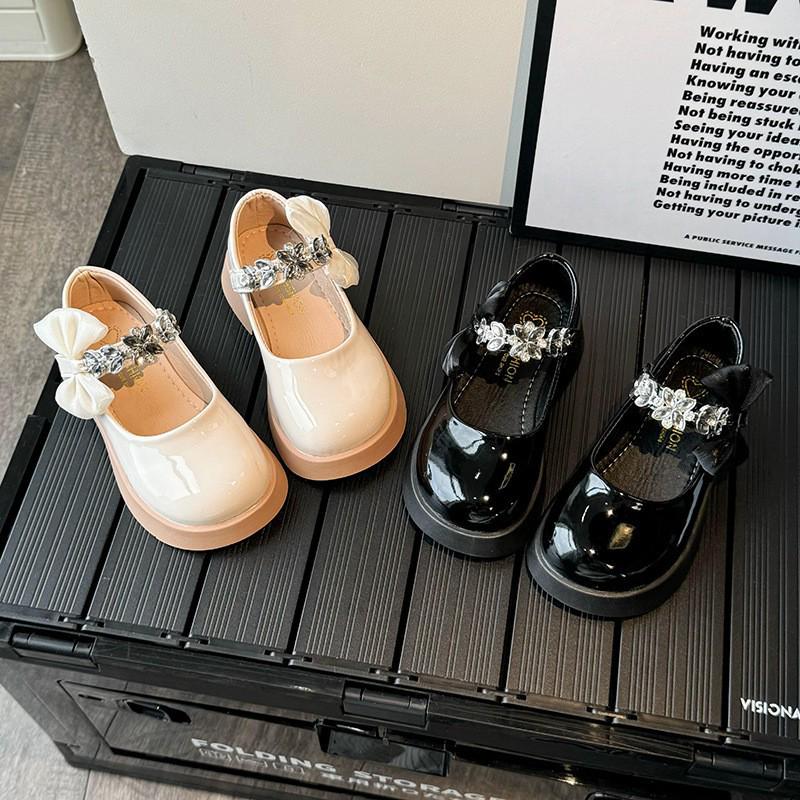 Girls' Stylish Leather Princess Shoes with Bow & Rhinestones for Spring & Autumn 2026
