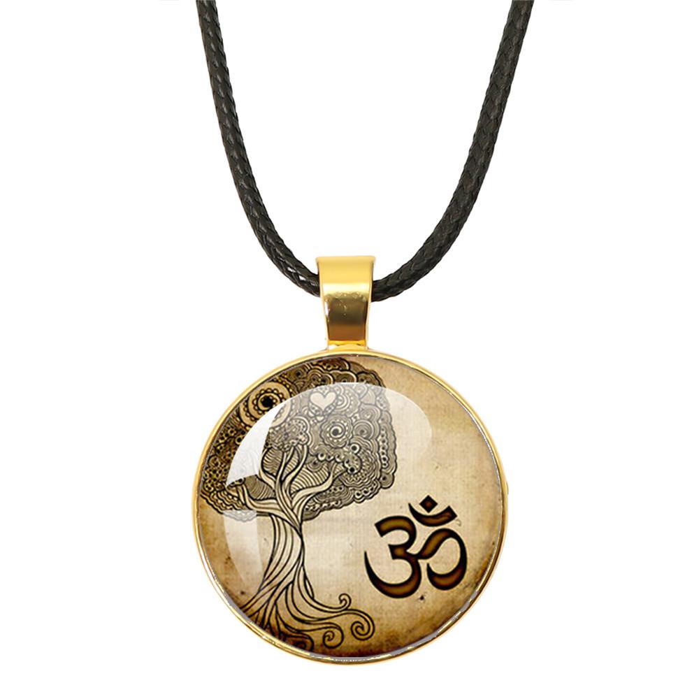New Necklace Mandala Art Picture Rope Chain Glass Pendant Necklaces Sacred Geometry Yoga Om Fashion Jewelry Gift