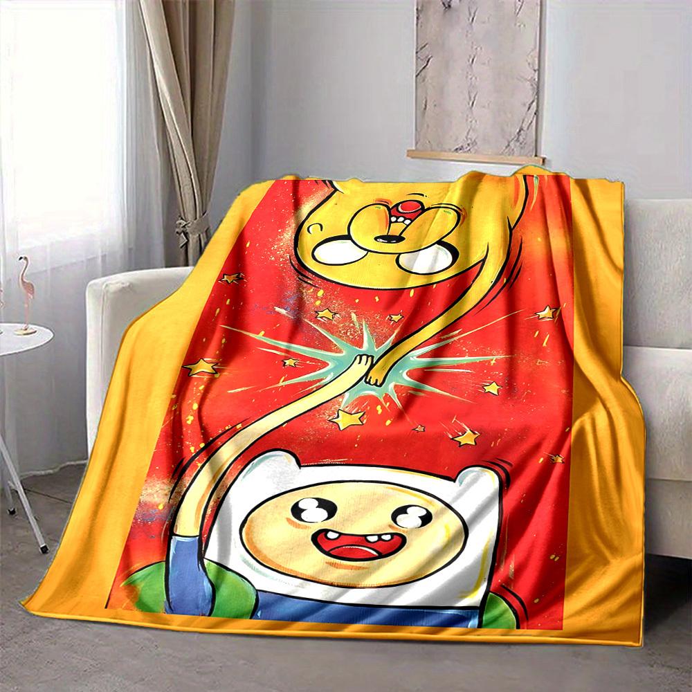 1pc Adventure Time Flannel Throw Blanket - Lightweight Soft Warm All-Season Blanket for Sofa, Bed, Travel, Camping  L1029184