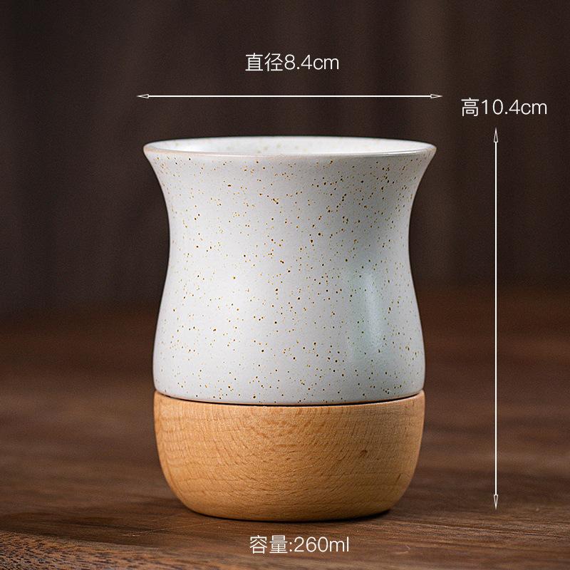 

Ceramic Espresso Cup Retro Coarse Ceramic Mug Wooden Base Personal Water Cup 260ml