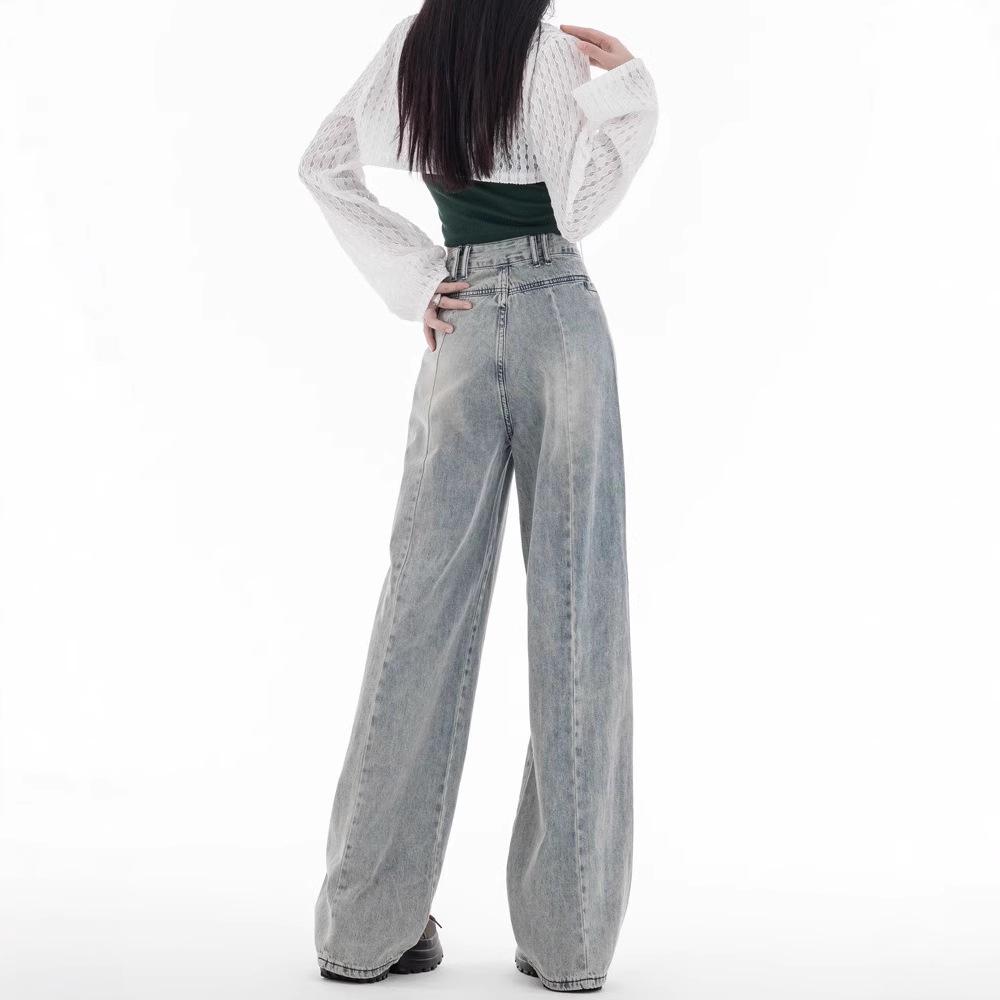 Autumn 2024 Women's Wide-Leg High-Waisted Slimming Floor-Length Jeans