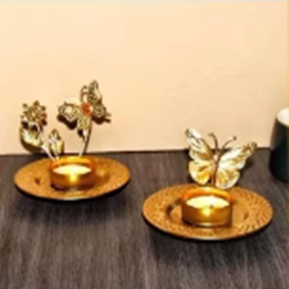 2 Pcs Exquisite Leaf Candlestick Stand Gold Iron Candle Holder Plant Shape Candlestick  Desktop