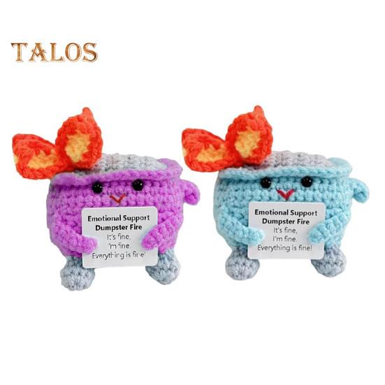 2Pcs Positive Crochet Flame Dumpster with Encouraging Card Emotional Support Handmade Knitting Trash Can Doll Decoration Ornament