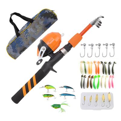1.5m Kids Fishing Pole Orange Mini Portable Retractable Foldable Beginner Toddler Fishing Rod Set