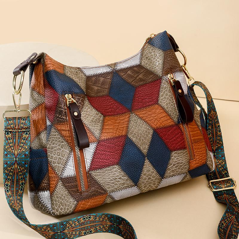 2024 Retro Color Block Large-Capacity Single Shoulder Crossbody Mummy Bag for Women