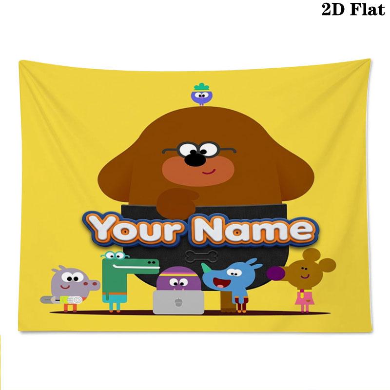 Hey Duggee Custom Name Wall Tapestry Aesthetic Wall Hanging Printed Fabric Blanket Decorative Tapestries for Bedroom Living Room Home Decor