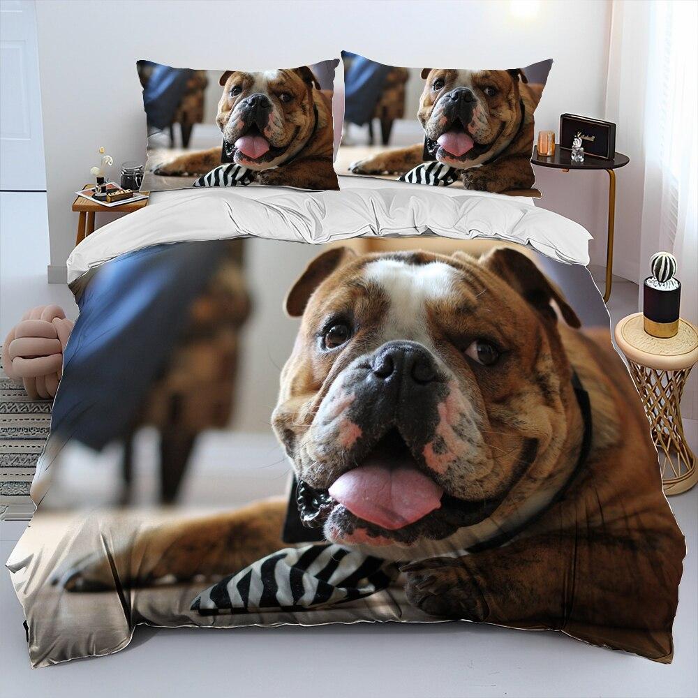 Three-Piece Digital Printing 3D Cute French Pit Bull Pet Puppy Quilt Cover Bedding Order